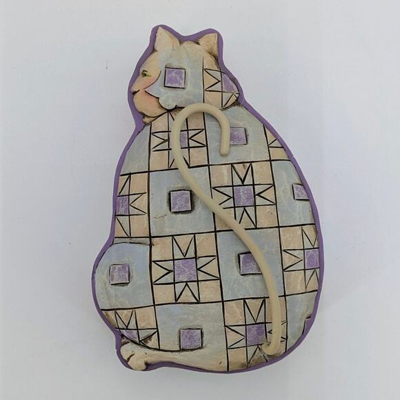 Jim Shore Cat Trinket Box Heartwood Creek Quilt Folk Art Resin Case Floral Decor - Picture 8 of 9